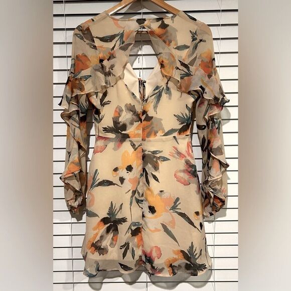 BCBGeneration Long Sleeve Ruffled Floral Dress Size 4 - Picture 7 of 14